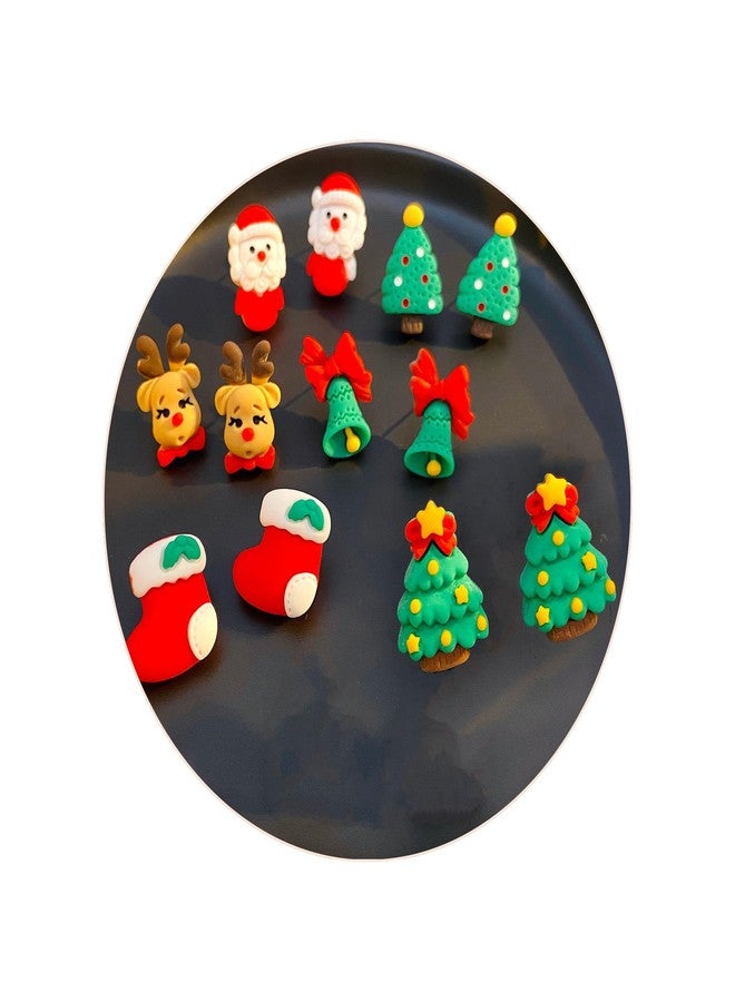 PINCHUAN 6 Pairs Christmas Stud Earrings for Women Christmas Jewelry Set Cute Holiday Stud Earrings christmas Tree Bell Snowman Santa Claus Elk stud Earrings Festival Holiday Jewelry-6 pairs - Image 1